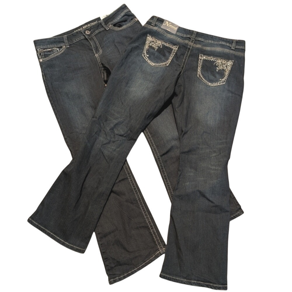 2 Pairs Natural Reflections Jeans Plus 14 Dark Blue Boot Cut Denim Packs NEW